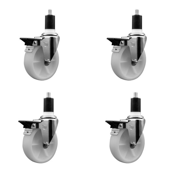 Service Caster 5'' Nylon Swivel 1-1/2'' Expanding Stem Caster Set with Brake, 4PK SCC-EX20S514-NYS-PLB-112-4 - main